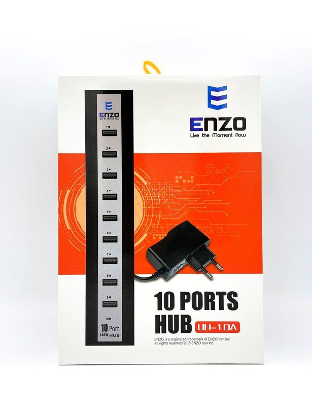 هاب 10 پورت USB2.0 آداپتور دار انزو مدل ENZO USB UH-10A