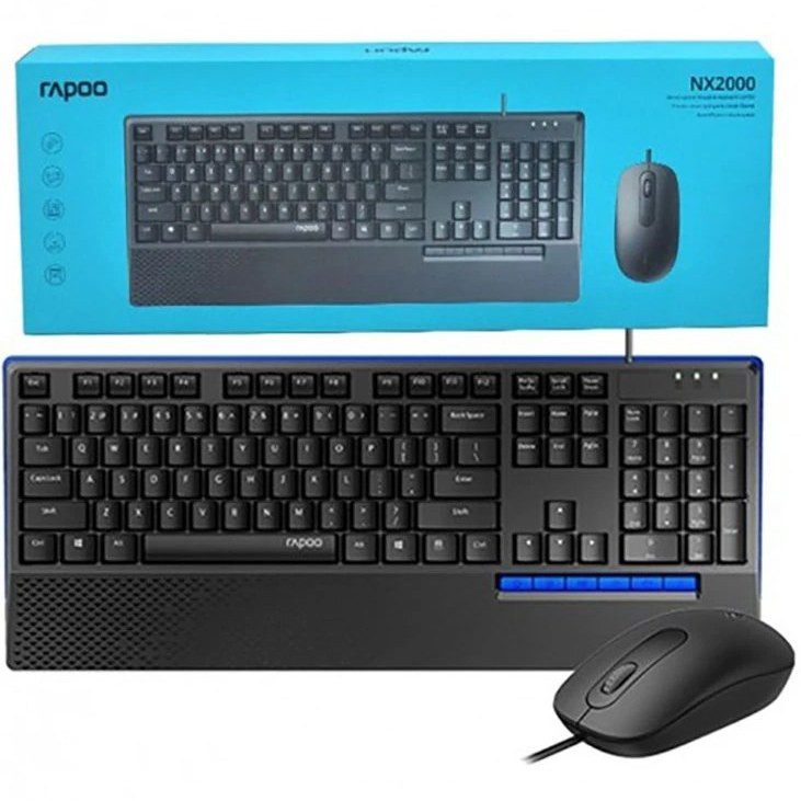 ست کیبورد و ماوس سیمی رپو مدل Rapoo NX2000 – Full-Size با ضد پاشش مایعات و استراحتگاه مچ دست (اورجینال)