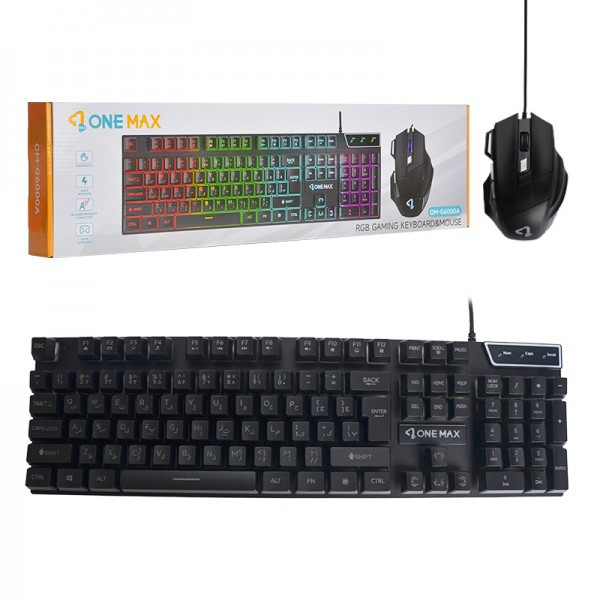 کیبورد و موس گیمینگ سیم دار بک لایت RGB وان مکس (ONE MAX) مدل OM-G6000A