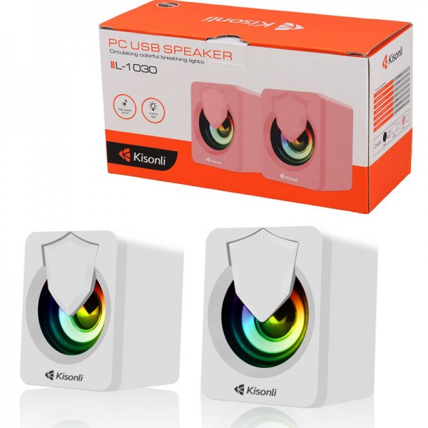 اسپیکر دسکتاپ کیسونلی مدل L-1030 - توان ۵ وات (۲.۵×۲) - نورپردازی LED - جک ۳.۵ میلیمتری - مناسب برای لپتاپ و کامپیوتر