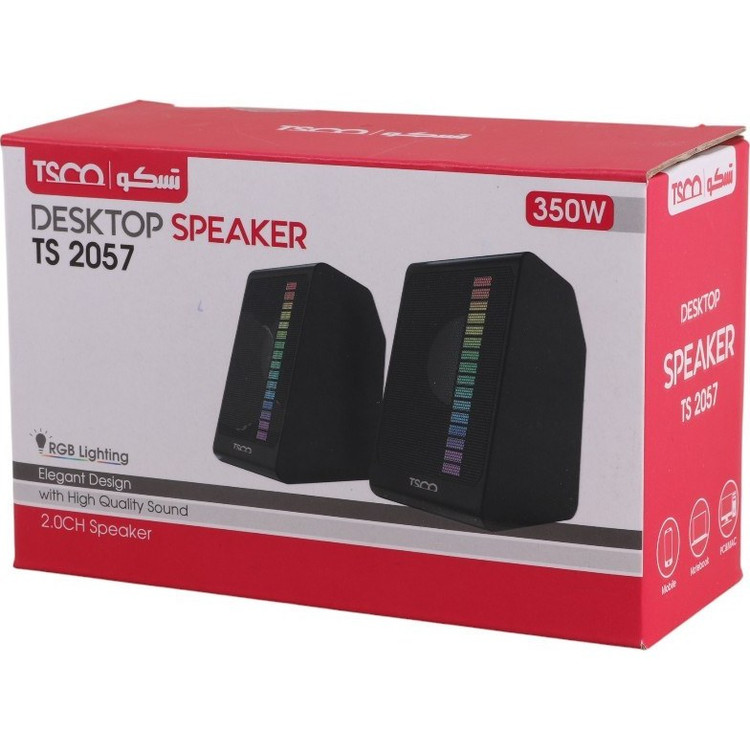 اسپیکر دسکتاپ تسکو مدل TS 2057 - توان ۶ وات (۳×۲) - نورپردازی RGB - اتصال مستقیم USB - مناسب برای لپتاپ و کامپیوتر