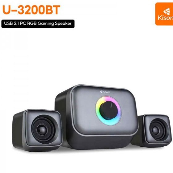 اسپیکر سه تکه بلوتوثی کیسونلی مدل U-3200BT - سیستم 2.1 کانال با سابووفر - نورپردازی RGB - بلوتوث 5.0 - توان 11 وات