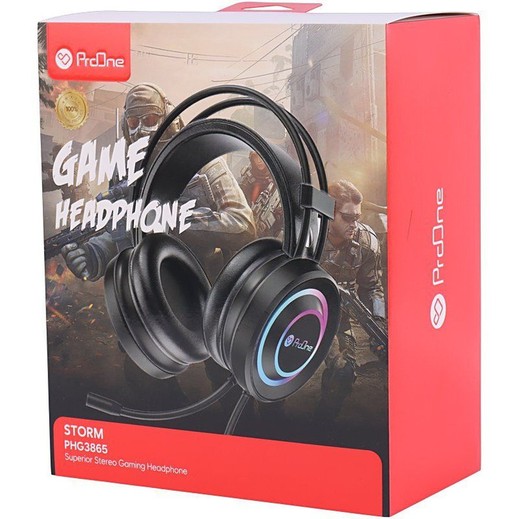 هدست گیمینگ سیمی پرووان مدل PHG3865 (Storm) - سبکوزن 205 گرم - درایور 40 میلیمتری - نور RGB - میکروفون حذف نویز - جک 3.5mm و USB