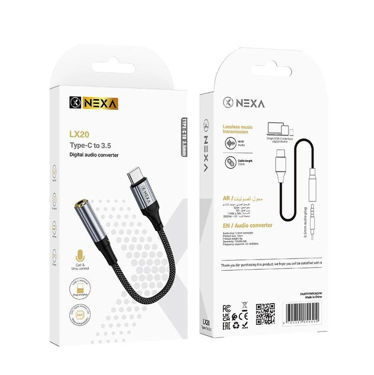 کابل تبدیل Type-C به جک 3.5 میلیمتری نکسا مدل NEXA LX20 طول 12 سانتی متر