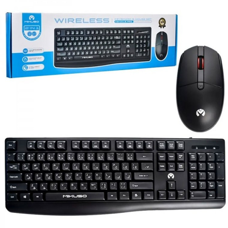 ست کیبورد و ماوس بیسیم میکاسو مدل C013 Pro - Full Size - برد ۱۰ متر - ۵ میلیون ضربه - مناسب اداری و خانگی