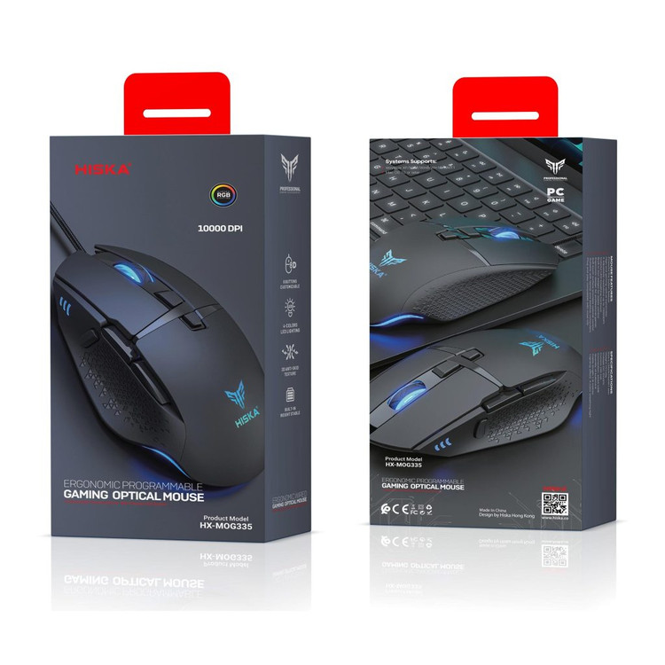 ماوس گیمینگ سیمی هیسکا مدل HX-MOG335 RGB با دقت 10000 DPI و 8 کلید