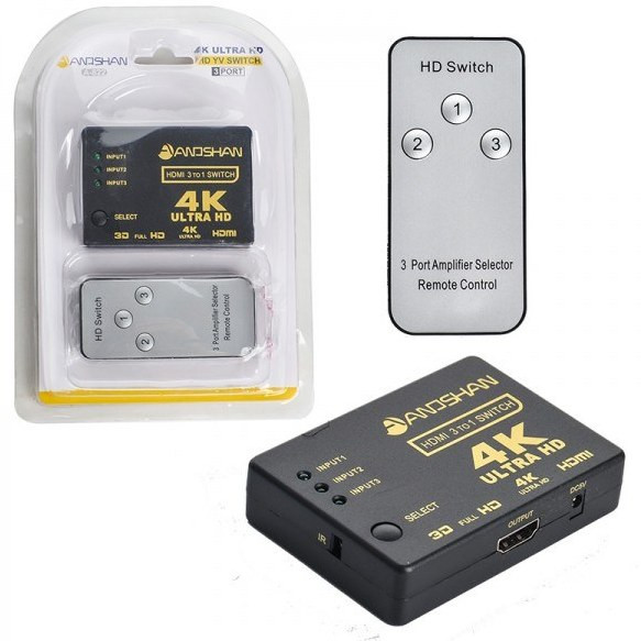 سوئیچ HDMI سه پورت انوشان Avandshan A-822 4K Ultra HD همراه ریموت