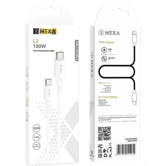 کابل فست شارژ و دیتا Type-C به Type-C نکسا مدل NEXA L3 100W طول ۱ متر
