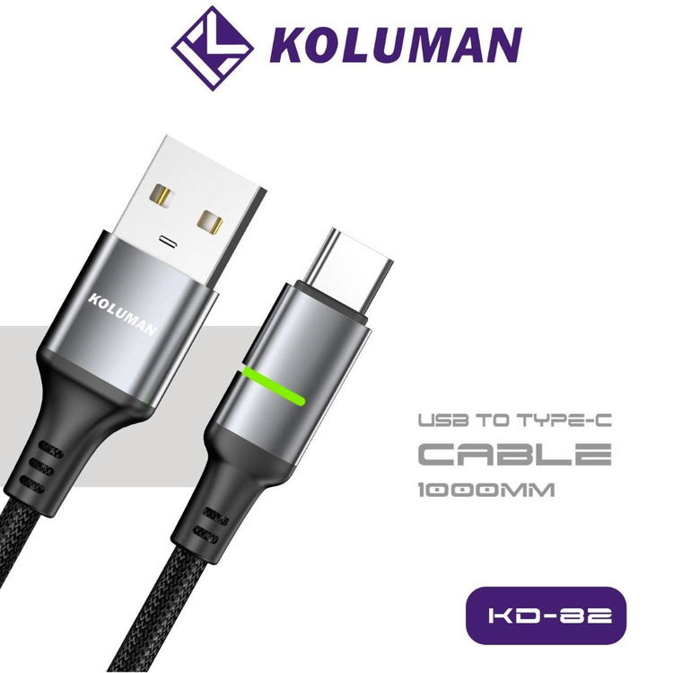 کابل فست شارژ و دیتا USB به Type-C کلومن مدل KOLUMAN KD-82 ⚡ همراه با نمایشگر LED و روکش بافتدار – طول ۱ متر