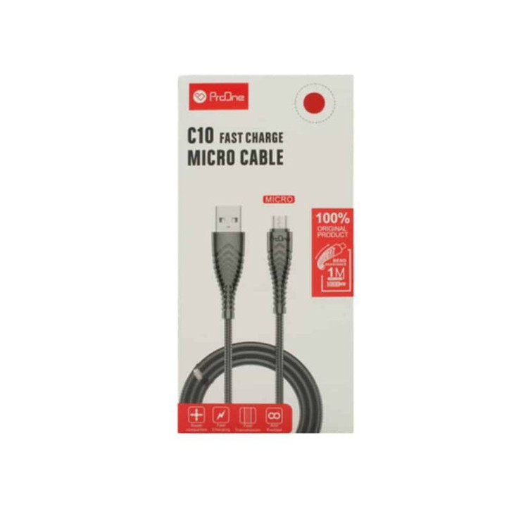 کابل فست شارژ و دیتا USB به MicroUSB پرووان مدل ProOne PCC170 2.1A طول ۱ متر