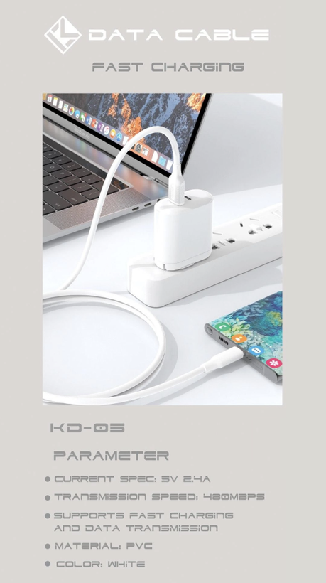 کابل شارژ و دیتا USB به Type-C کلومن مدل KOLUMAN KD-05 2.4A طول ۱ متر