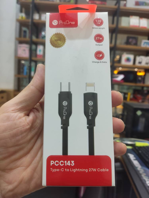 کابل فست شارژ و دیتا Type-C به لایتنینگ پرووان مدل ProOne PCC143 27W طول ۱.۲ متر
