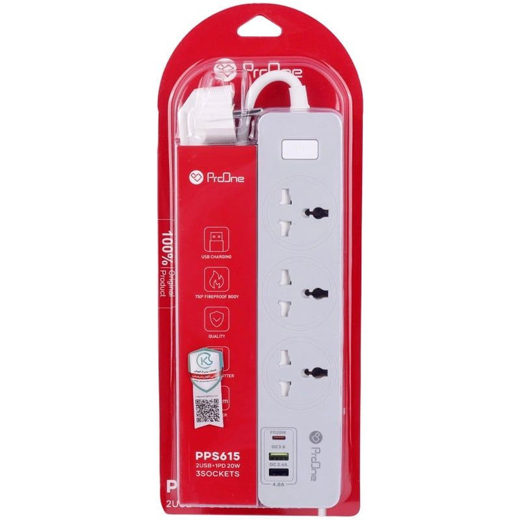 چند راهی برق پرووان مدل ProOne PPS615 – سه راهی برق با شارژ سریع USB و Type-C