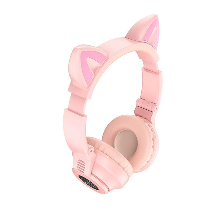 هدفون بلوتوثی بروفون مدل BO18 صورتی – طرح Cat Ear با نورپردازی RGB و درایور ۴۰ میلیمتری