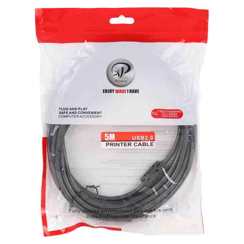 کابل پرینتر USB ۲.۰ ایکس پی پروداکت طول ۵ متر – انتقال پایدار با نویزگیر و کانکتور فلزی