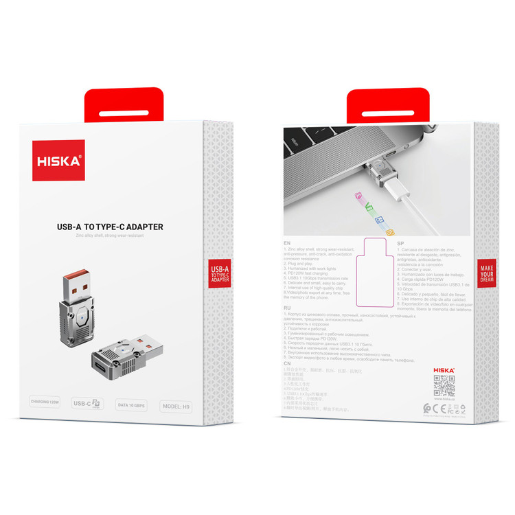 مبدل Type-C به USB 3.0 هیسکا مدل H9 – انتقال داده با سرعت ۱۰ گیگابیت بر ثانیه و شارژ PD ۱۲۰ وات