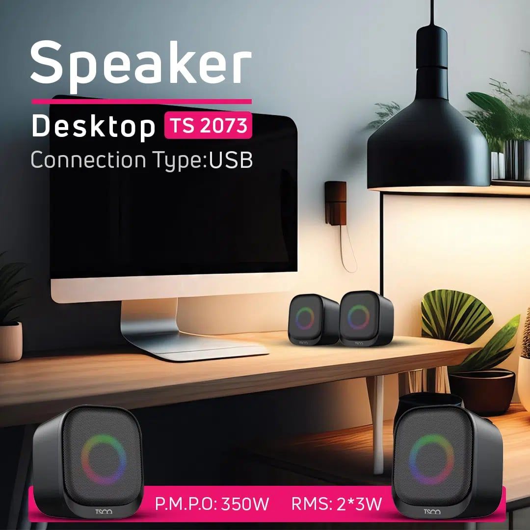 اسپیکر رومیزی تسکو مدل TS 2073 – صدای استریو ۶ وات با نورپردازی RGB و طراحی مدرن