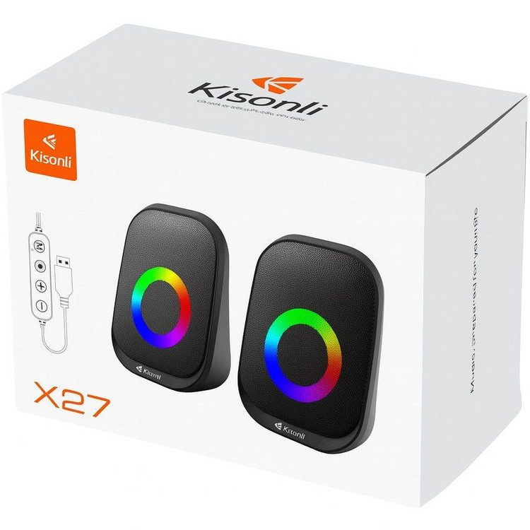 اسپیکر دوتکه سیمی کیسونلی مدل X27 – صدای ۶ وات با نورپردازی RGB و طراحی جمعوجور