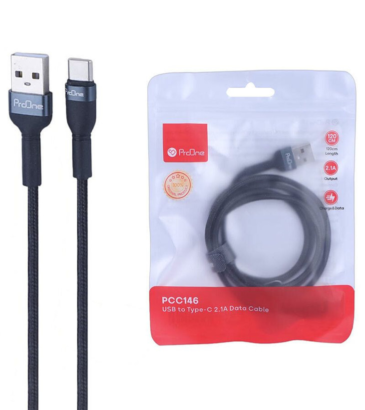 🔌 کابل شارژ و انتقال داده USB به Type-C پرووان مدل PCC146 ۲.۱A – شارژ سریع با روکش بافتهشده مقاوم ( اصل)