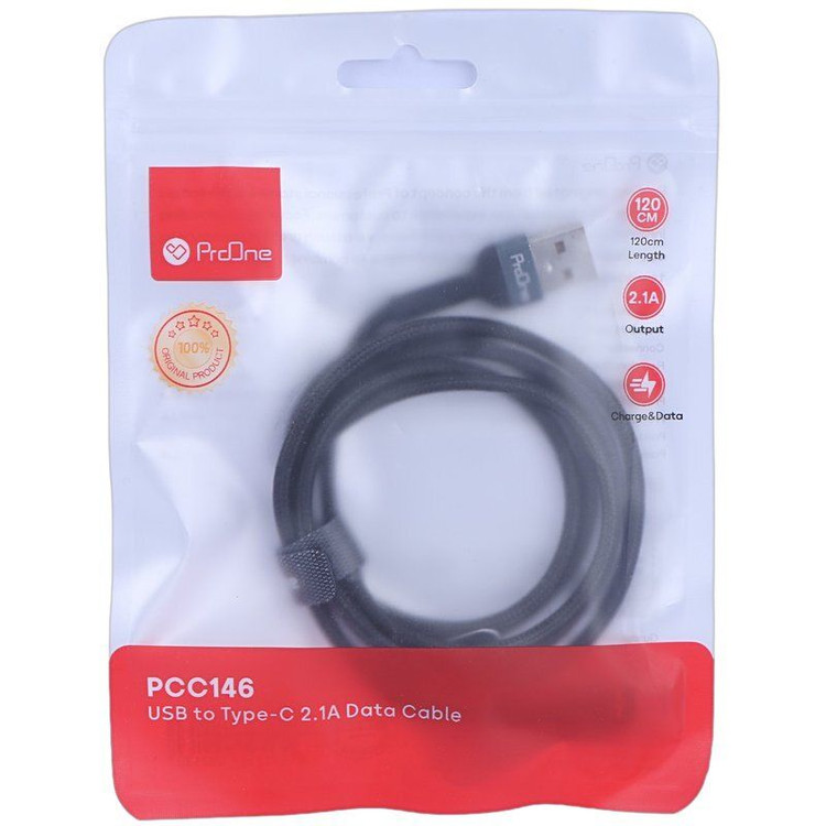 🔌 کابل شارژ و انتقال داده USB به Type-C پرووان مدل PCC146 ۲.۱A – شارژ سریع با روکش بافتهشده مقاوم ( اصل)