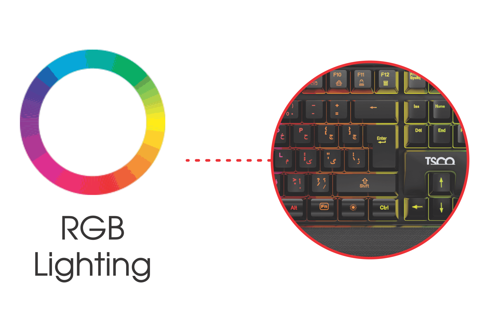 ⌨️ کیبورد تسکو مدل TK 8085GA با نور رنگینکمانی و طراحی ارگونومیک