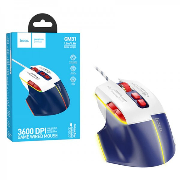 🖱️ موس گیمینگ سیمی هوکو مدل GM31 با ۳۶۰۰ DPI و نور RGB