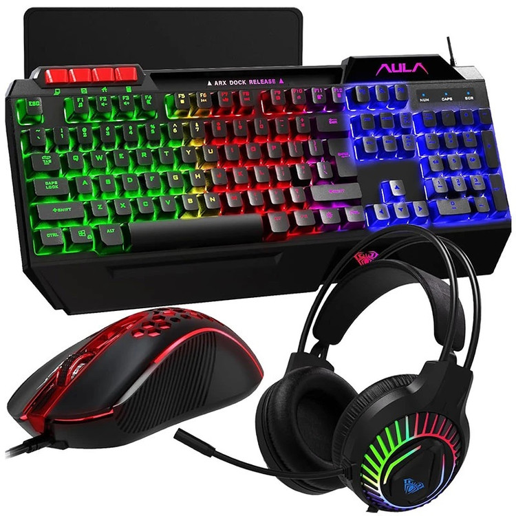 🎮 پک گیمینگ آئولا (AULA) مدل T650 شامل کیبورد، ماوس، هدست و ماوسپد
