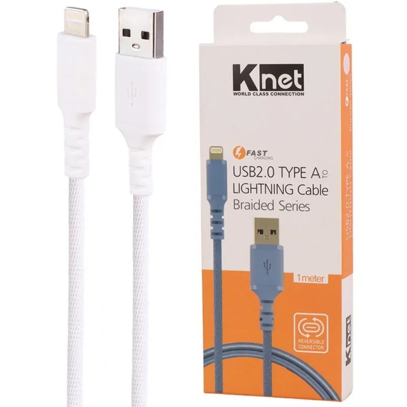🔌کابل شارژ آیفون کی‌نت مدل K-CULB2010 سری بافته‌شده طول ۱ متر USB به Lightning